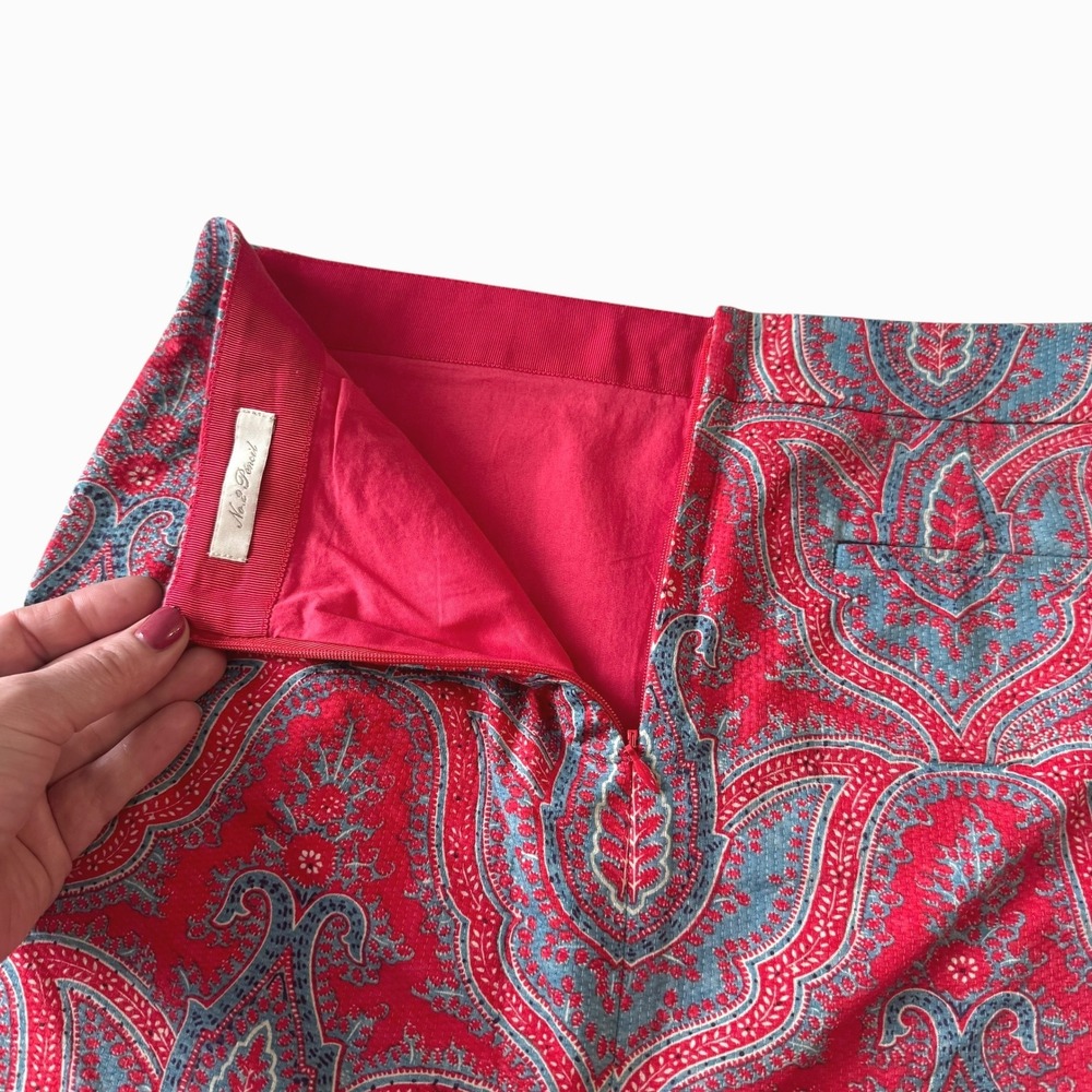 J.Crew No 2 Pencil Skirt Red Blue Paisley Cotton Pique sz 2 preppy academia bold - Picture 7 of 8